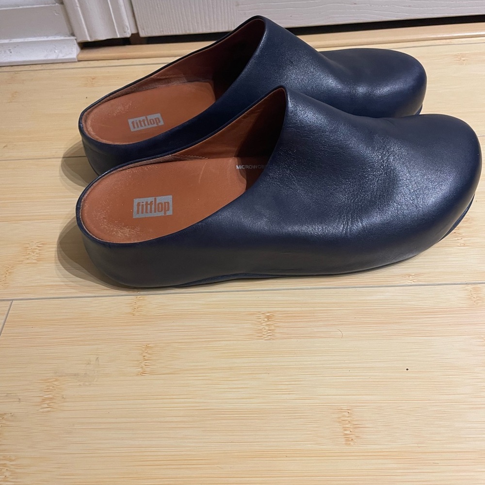Fitflop Navy Leather Slip-On Mules - Picture 3 of 8